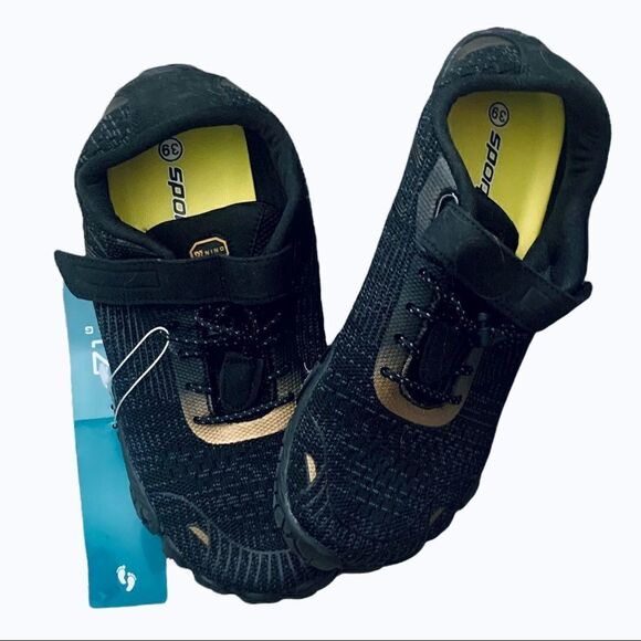 Ning Sports Black & Gold Bungee Lace Water Shoes Size 39 - Picture 1 of 10